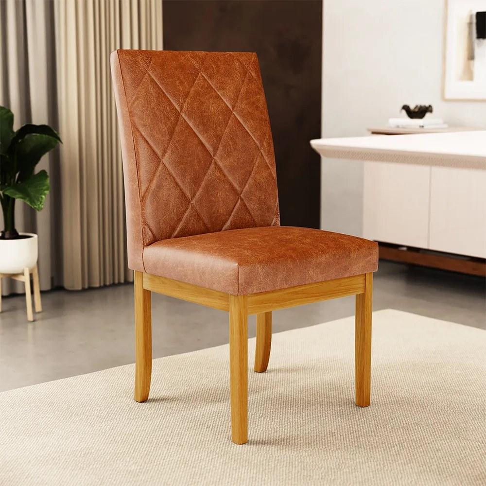 Kit 4 Cadeiras de Sala de Jantar Estofadas Gomes Madeira Maciça PU Marrom G78 - Gran Belo