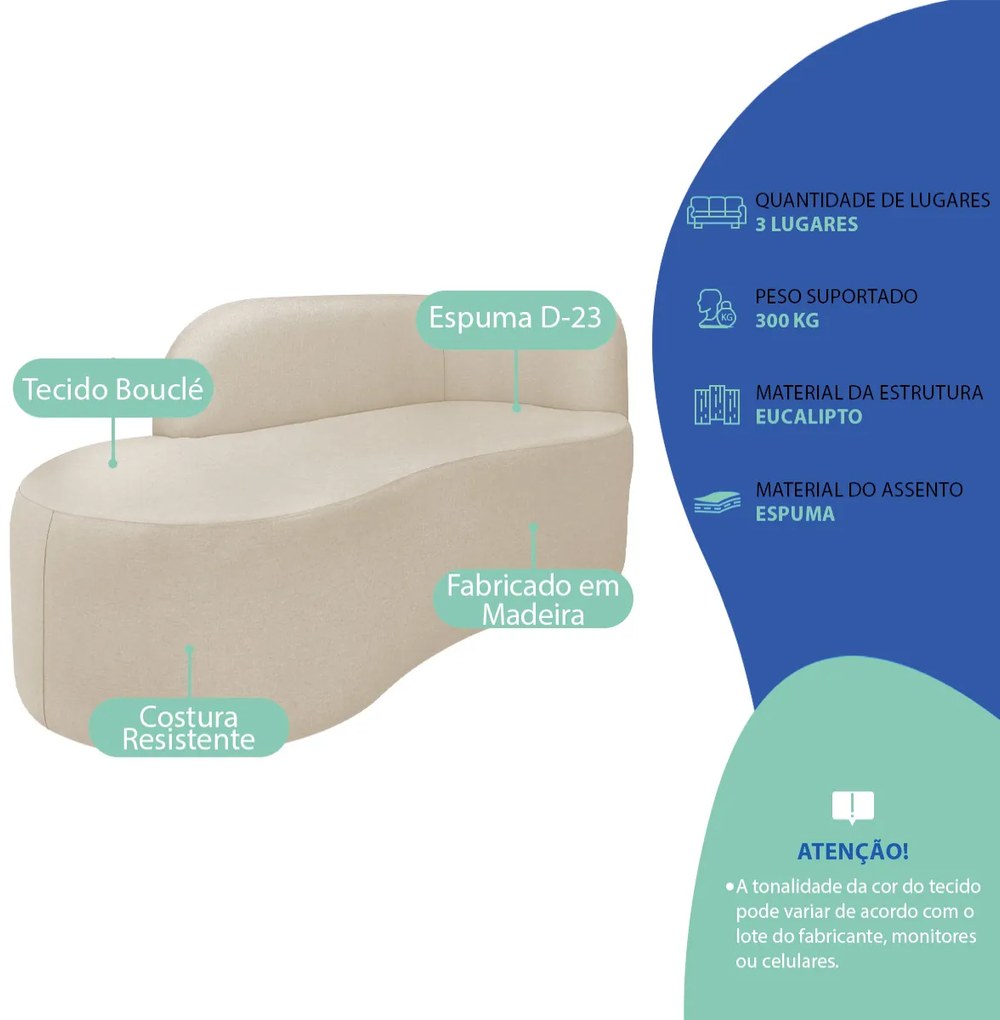 Divã Recamier Orgânico Tokyo 200cm Lado Esquerdo Bouclé - ADJ Decor