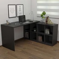 Mesa Escrivaninha em L 140x130cm 8 Nichos Eron A06 Preto - Mpozenato