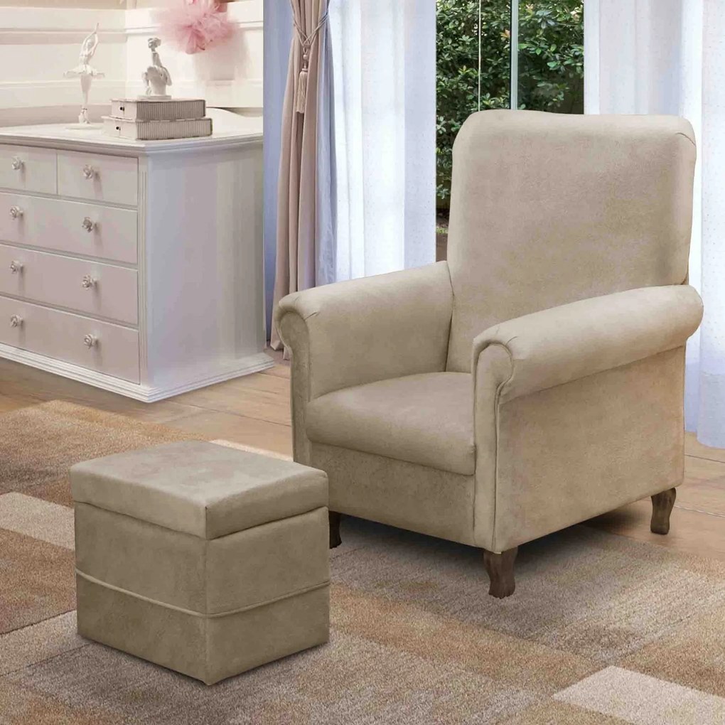 Poltrona de Amamentação Melissa Provençal com Puff Suede Bege - Fratello