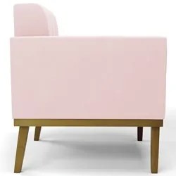 Sofá Namoradeira e 2 Poltronas Base Madeira Castanho Ana Suede Rosa Be