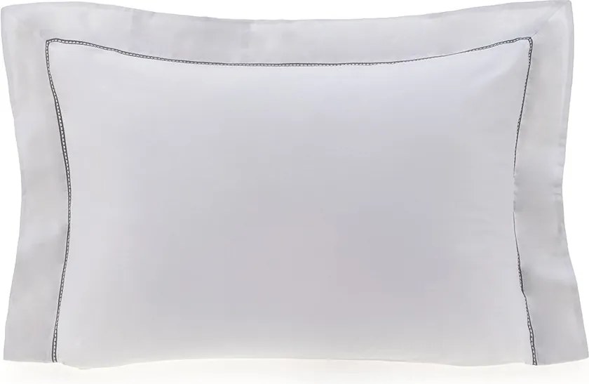 Fronha Avulsa Trussardi Cetim 300 Fios Portello 50x70cm - Branco e Ardósia  Branco e Ardósia