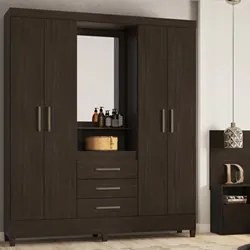 Guarda Roupa Capelinha 4 Portas 3 Gavetas Persia D02 Ebano Touch - Mpo
