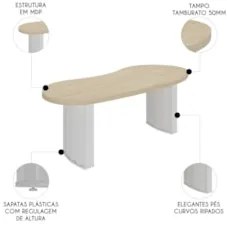 Mesa Para Escritório Reunião 200cm Vinny Carvalho/Branco A06 - Mpozena