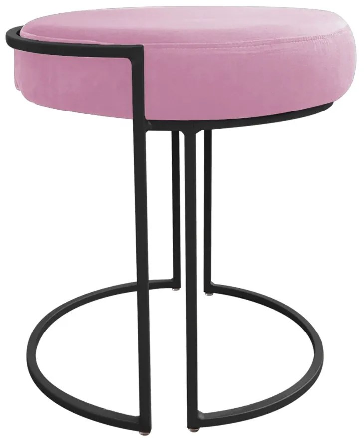 Puff Redondo Base Industrial Preto Kit 2 Love Suede - Rosa Bebê