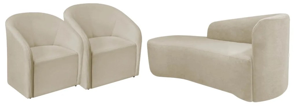 Kit Sofá Curvo França 160cm L.E e 2 Poltronas Luiza Max Conforto, Elegância e Design Moderno Linho