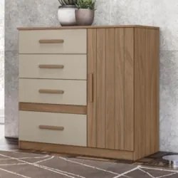 Cômoda Para Quarto 98cm Com 4 Gavetas Baco Carvalho/Fendi Z17 - Mpozen