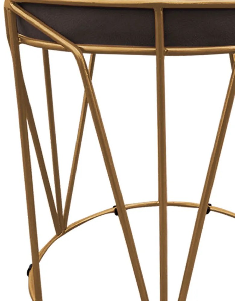 Puff Multiuso com Mesa Babu 2 em 1 Suede Base Dourado D'Rossi - Marrom