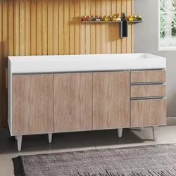 Balcão Gabinete para pia sem Tampo 150cm Marrocos Branco/Castanho  - L