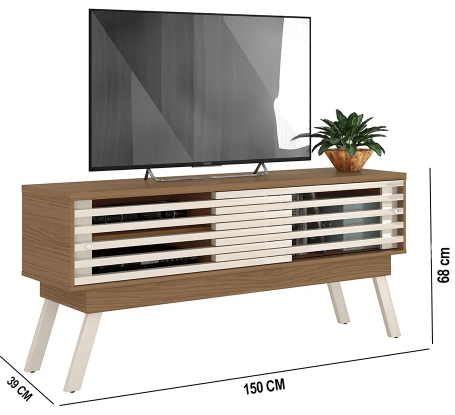 Rack TV 65 Pol 150cm Bancada para Sala Orlin M20 - D'Rossi - Naturale e Off White