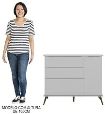 Cômoda Infantil 1 Porta 3 Gavetas 100% MDF Pés Retrô Melinda Cinza - P