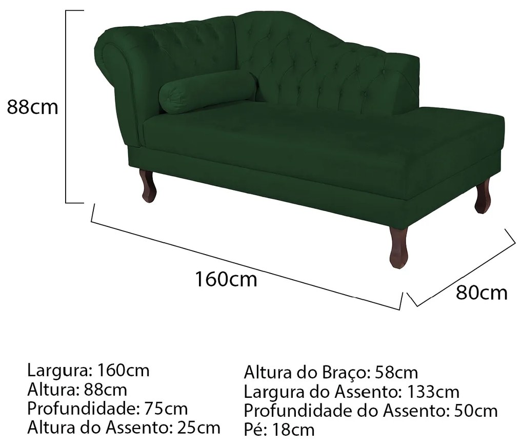 Recamier Diana 160cm Lado Direito Suede Verde - ADJ Decor