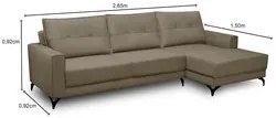 Sofá 4 Lugares com Chaise Direito 265cm Soreh F05 Veludo Castor - Mpoz