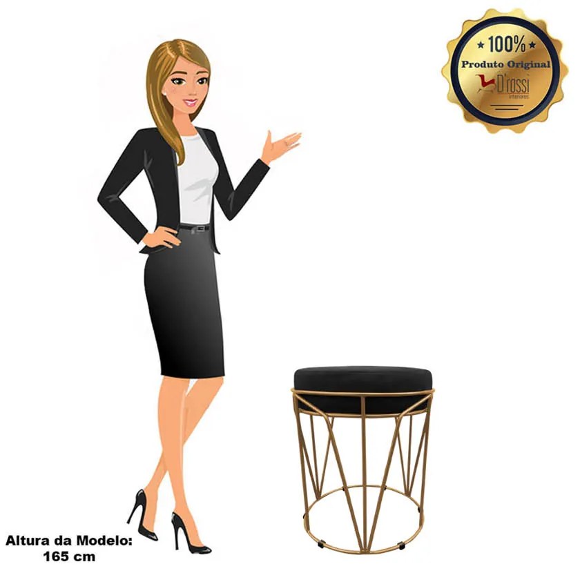 Puff Multiuso com Mesa Babu 2 em 1 Suede Preto Base Dourado - D'Rossi