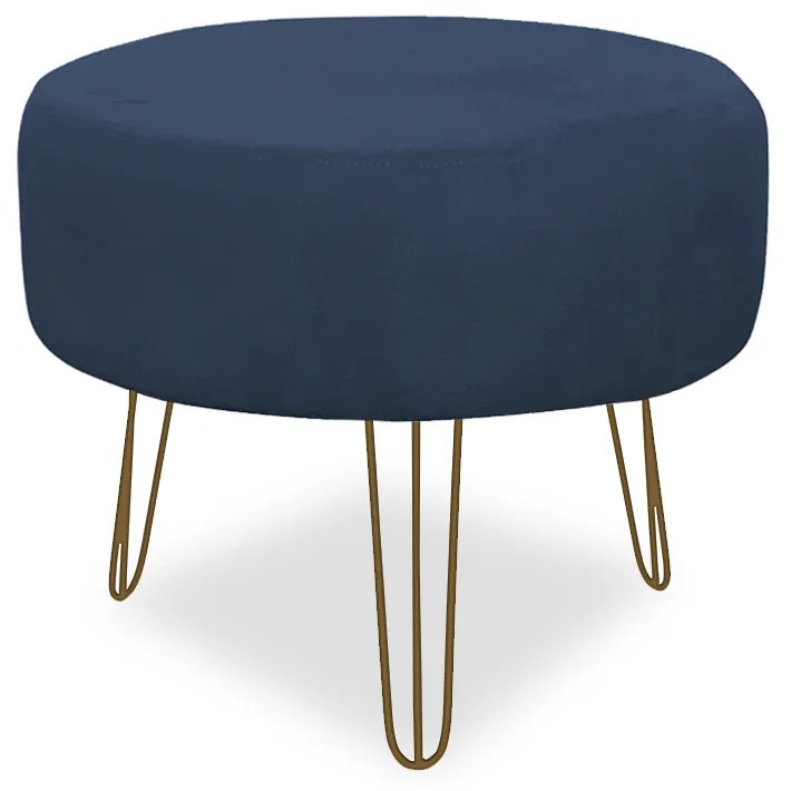 Puff Chloe Pés Hairpin Legs Dourado Suede Azul Marinho