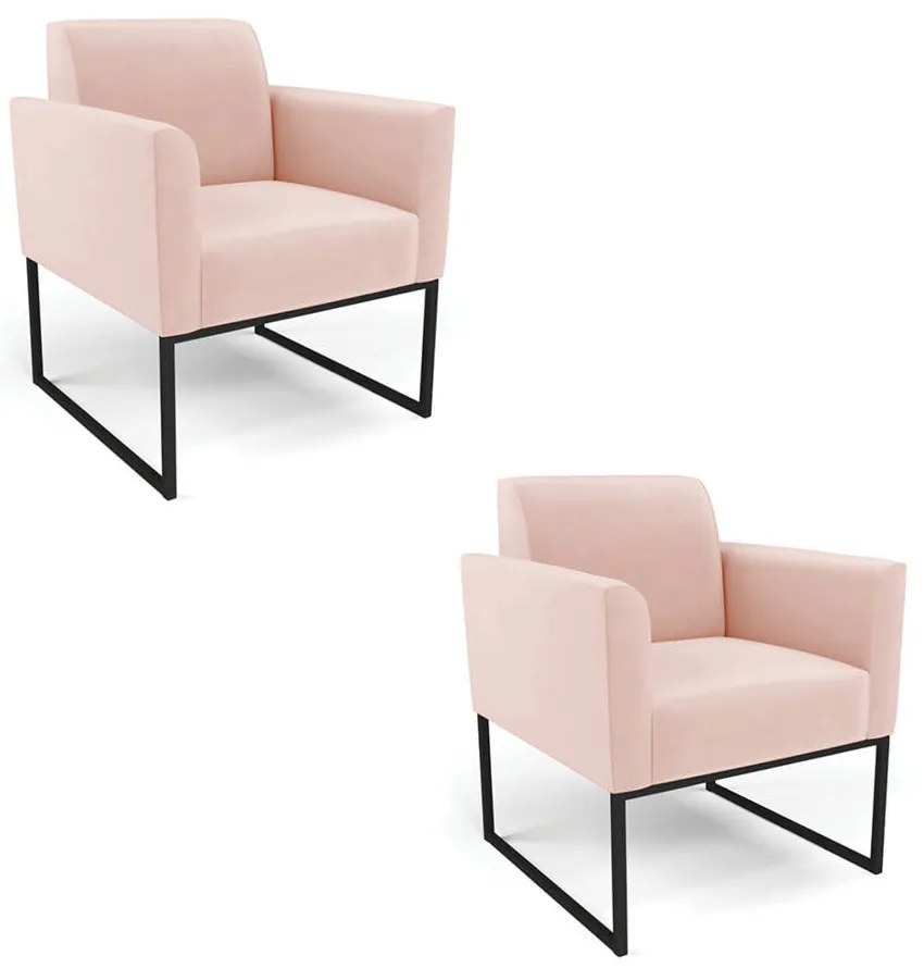 Kit 2 Poltronas Base Industrial Preto Marisa Veludo - Rose