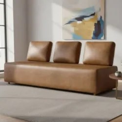 Sofá 3 Lugares 222cm Sala de Estar Rovier Sintético Caramelo Z32 - Mpo