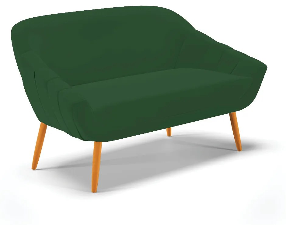 Namoradeira 02 Lugares Giovana Veludo Verde Pés Palito Castanho - Indo Decorar