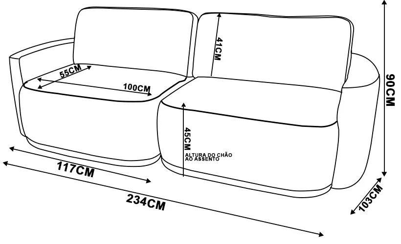 Sofá 2 Lugares Orgânico 234cm Modulado para Sala Brumma Bouclê  K01 - D'Rossi - Cinza claro
