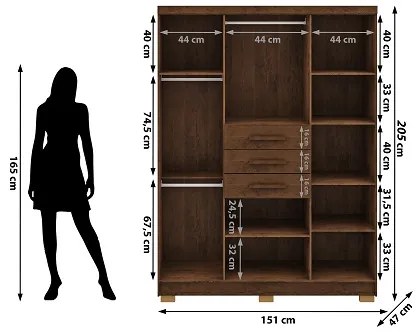 Guarda Roupa Taurus 6 Portas e 3 Gavetas Imperial Imbuia Rústico - Vila Rica Móveis