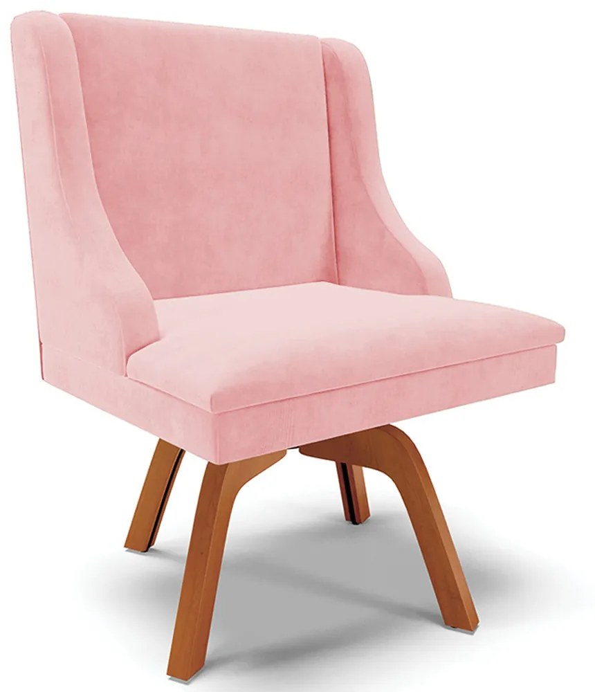 Cadeira Decorativa Sala de Jantar Base Giratória de Madeira Firenze Suede Rosa Bebê/Natural G19 - Gran Belo