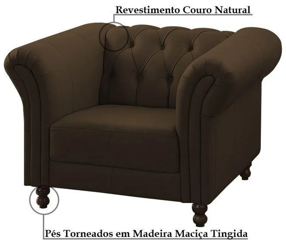 Kit 02 Poltronas Decorativa Maggiore Couro Conhaque G58 - Gran Belo