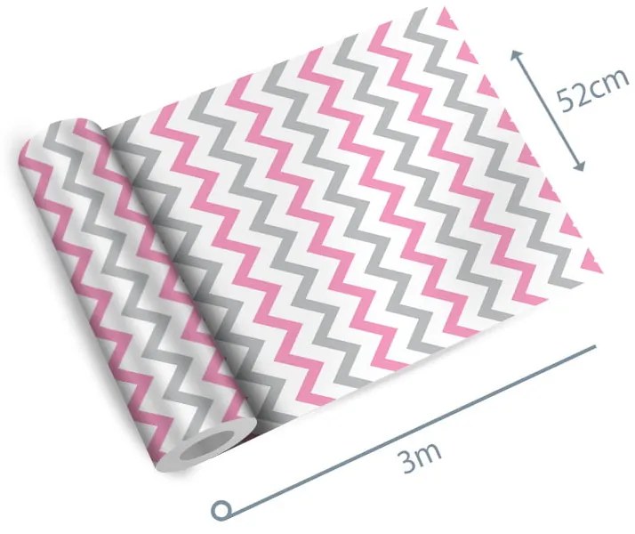 Papel de Parede Chevron Rosa Cinza e Branco 0.52m x 3.00m