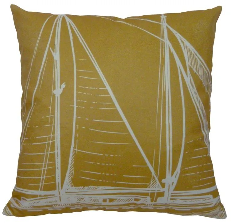 Almofada Marine Tons Mostarda e Azul 45x45cm - Vela - Com Enchimento