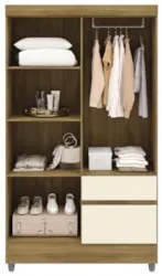 Guarda Roupa Solteiro 103cm Com 4 Portas Mayra Nature/Champanhe V02 -