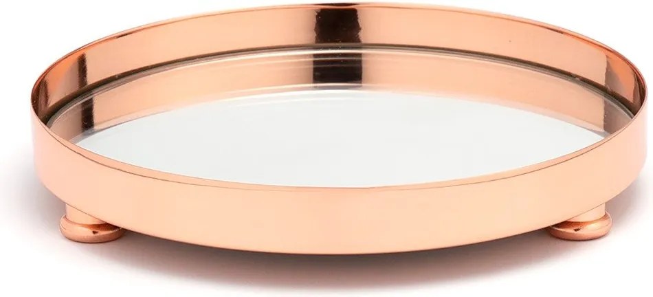 Bandeja Redonda Cobre C/ Fundo Espelho - P  P