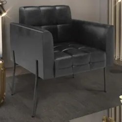 Poltrona Para Sala Pés Metálicos Preto Ana Sintético Preto - Ibiza