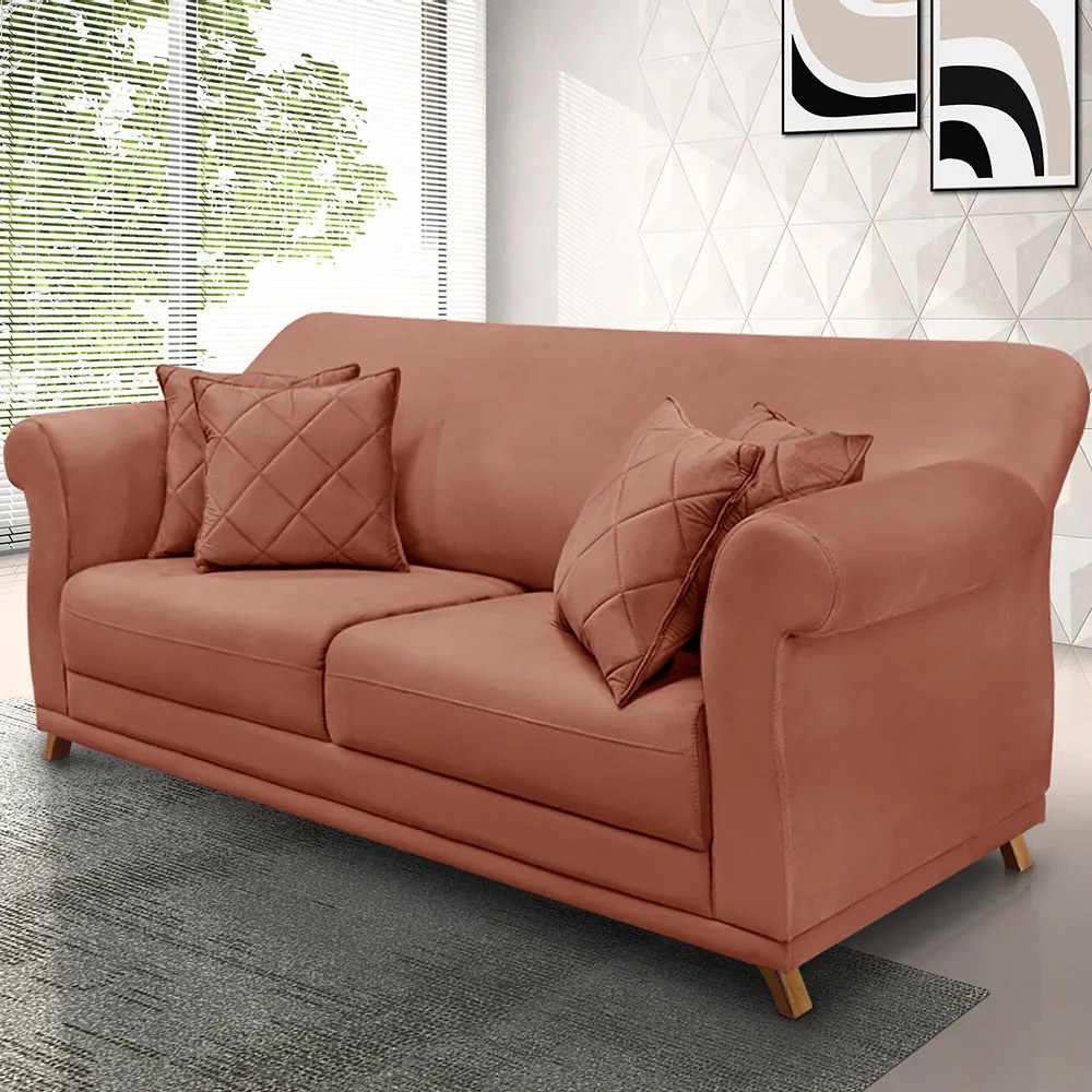Sofá 2 Lugares Pé de Madeira Julieta 180 cm Veludo S04 - D'Rossi - Cobre