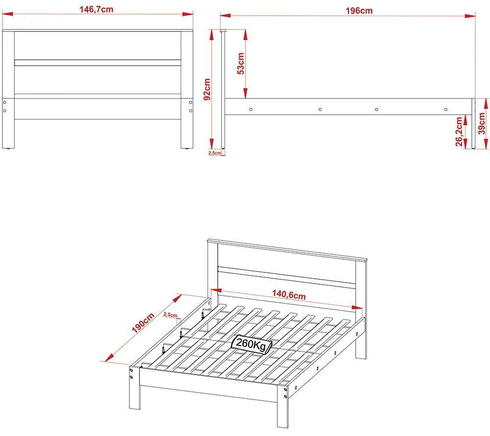 Cama de casal MDP CM8005 Amendoa/Branco G69 - Gran Belo