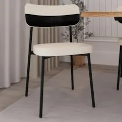 Cadeira de Jantar Estofada Fixa Ella M25 Linho Palha/Preto - Mpozenato