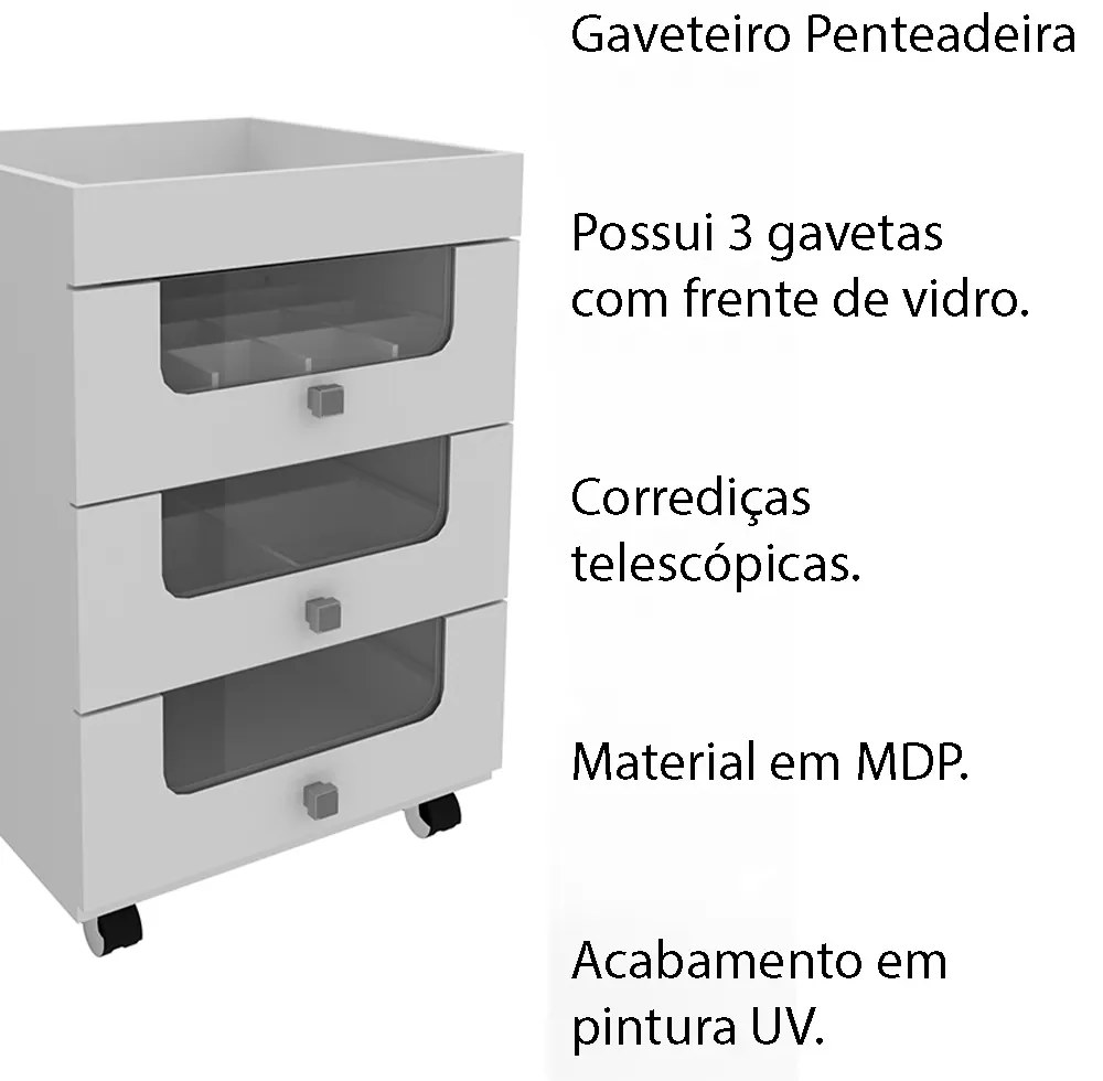 Gaveteiro para Escritório Home Office PE2013 MDP Branco G69 - Gran Belo