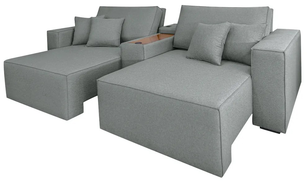 Sofá Decorativo Automatizado Shogun 232cm Reclinável 6 Posições Retrátil c/Console Central Entrada USB Bluetooth Linho Cinza G33 - Gran Belo