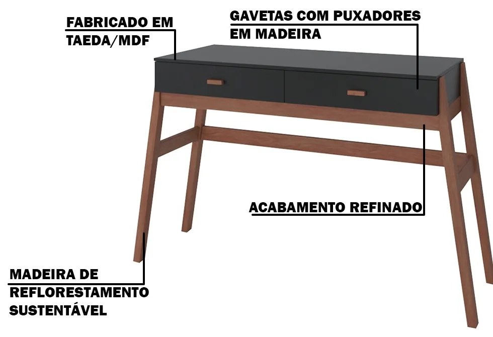 Aparador Decorativo Sala de Estar 2 Gavetas Yara Amêndoa/Preto G68 - Gran Belo