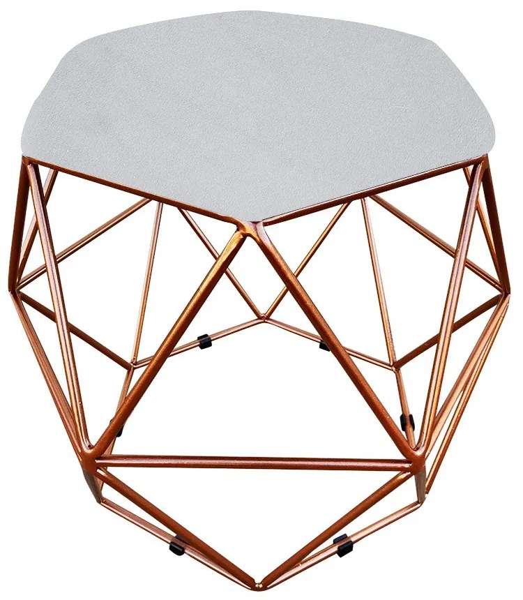 Puff Aramado Hexágono Decorativo Industrial Cobre com Suede D03 - D'Rossi - Cinza