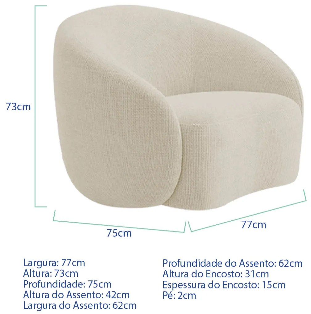 Kit 02 Poltronas Orgânica Luxo Recepção Amore Bouclé