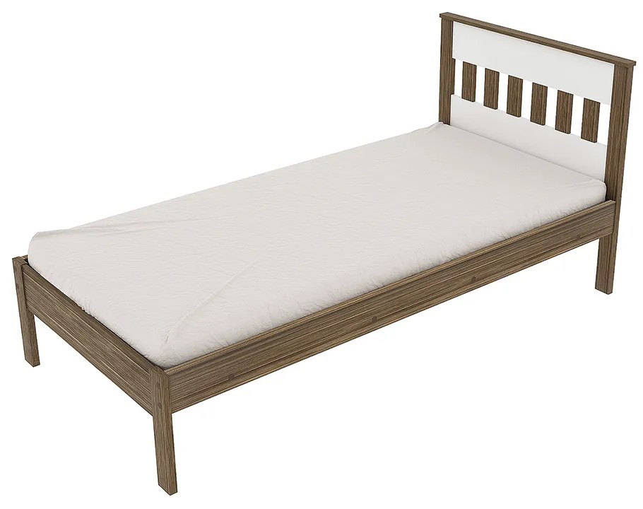 Cama de solteiro MDP CM8006 Nogal/Branco G69 - Gran Belo
