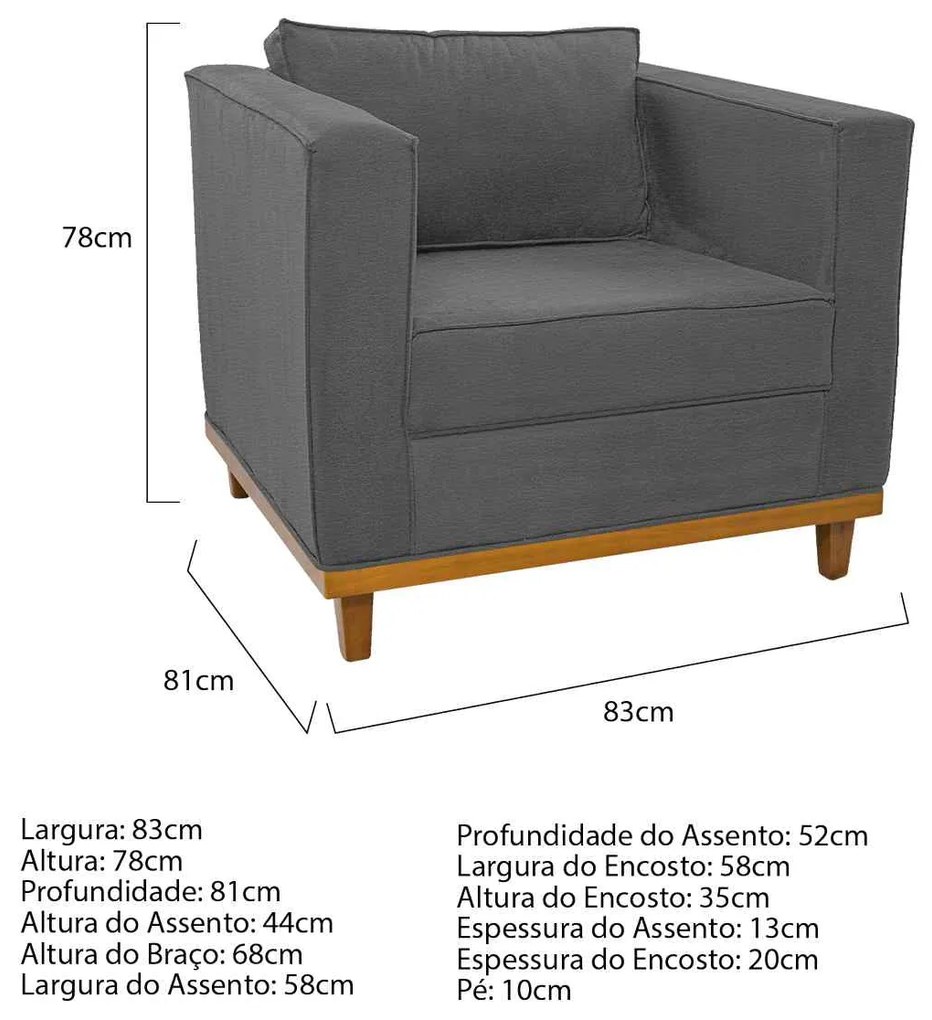 Kit Sofá 2 Lugares e Poltrona Europa Corano Cinza ADJ Decor
