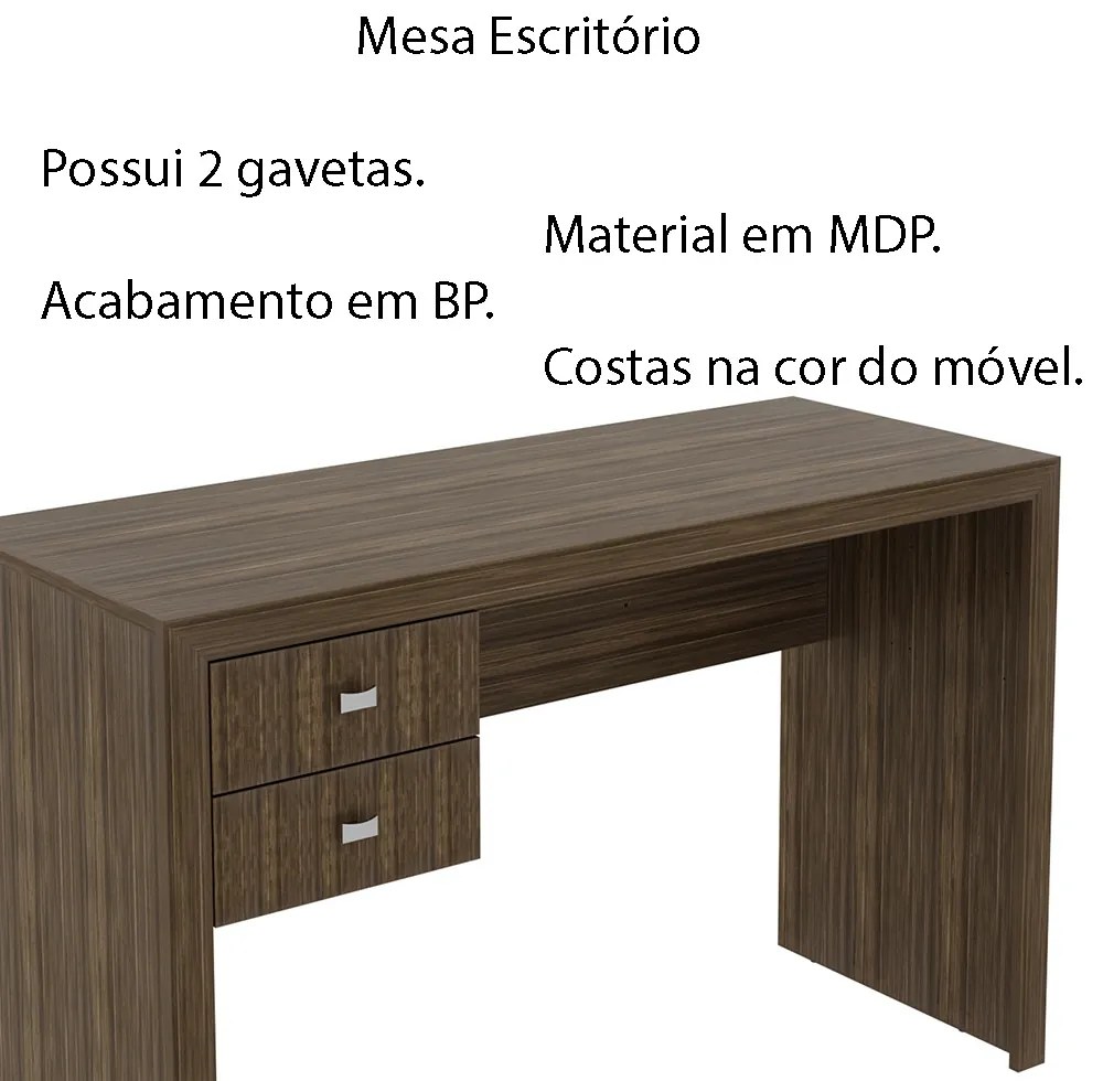 Mesa com 2 Gavetas para Escritório Home Office ME4123 MDP Nogal G69 - Gran Belo