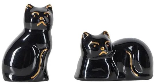 Casal de Gatos Pretos com Detalhe Dourado