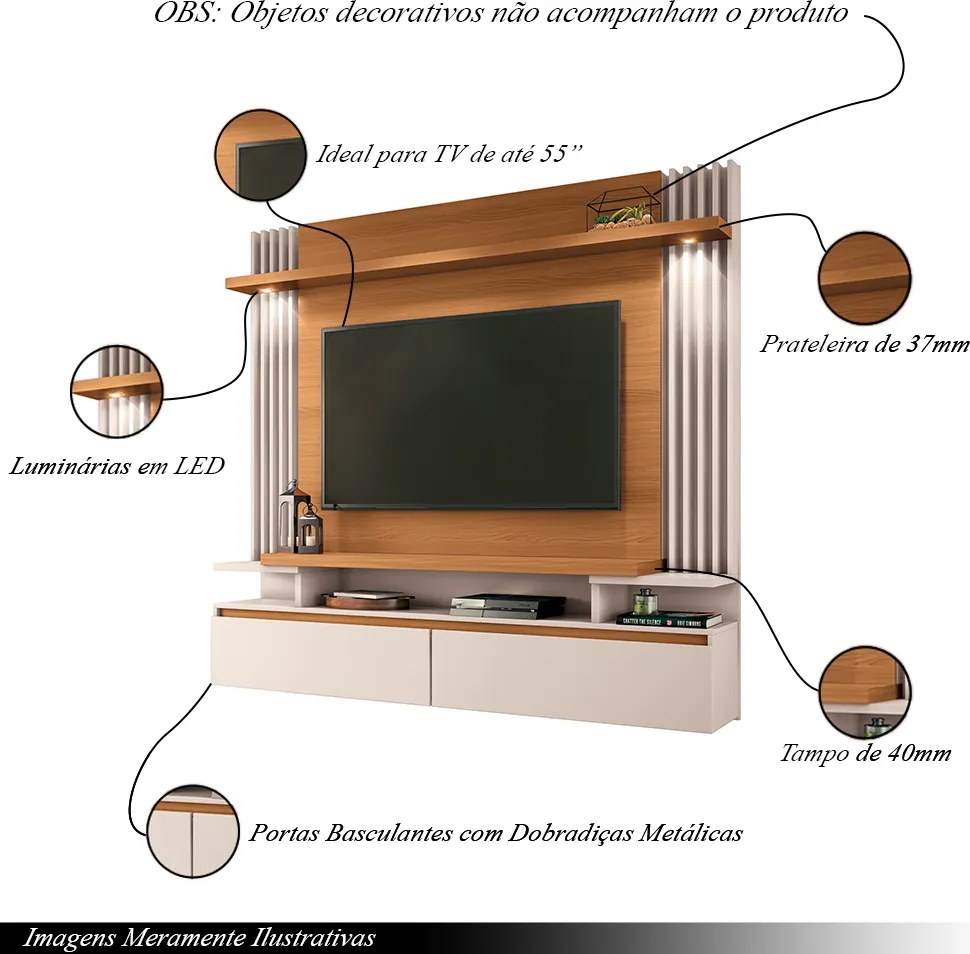 Home Suspenso Decorativo Cosmo para Tv até 55 Pol Cinamomo/Off White G26 - HB Móveis