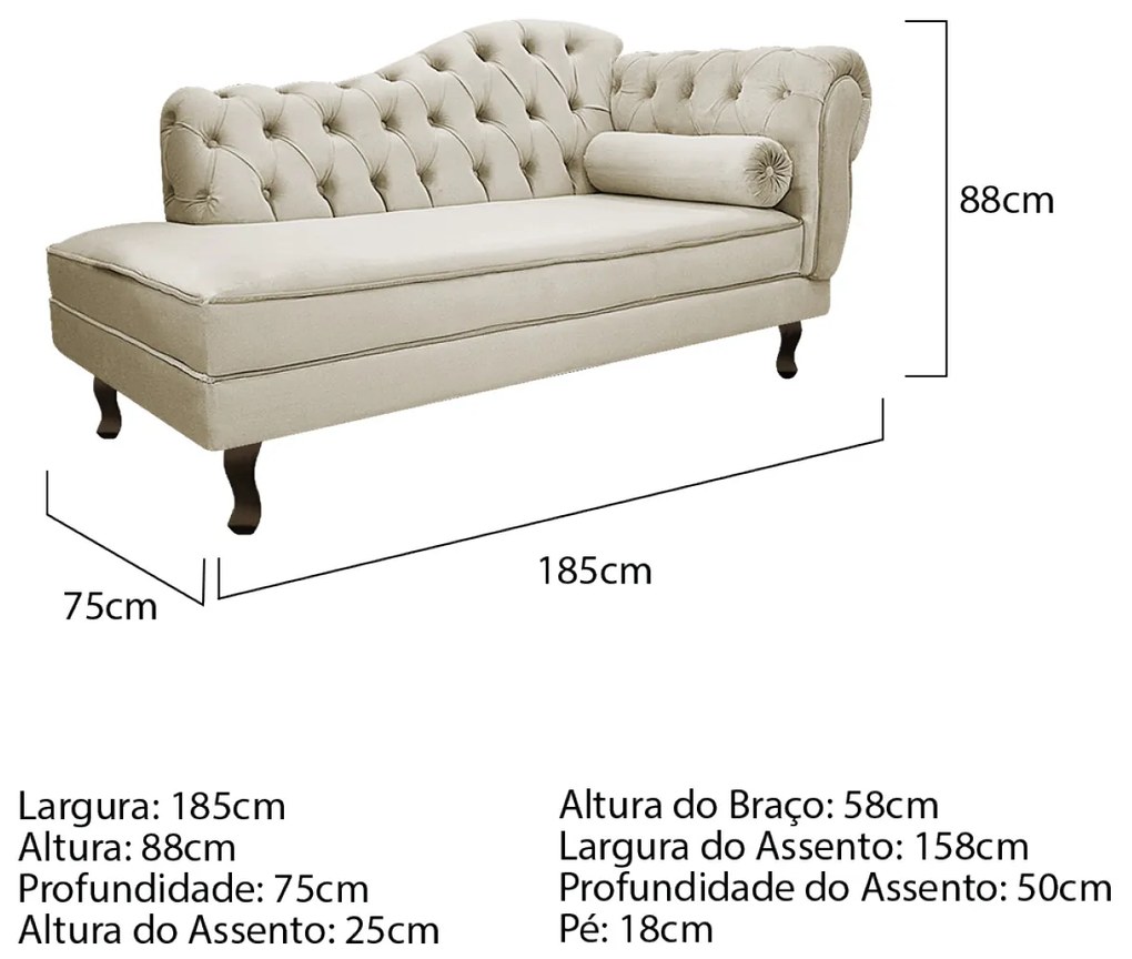 Kit Diva Recamier Diana 185cm Lado Esquerdo e 02 Poltronas Classic Linho - ADJ Decor