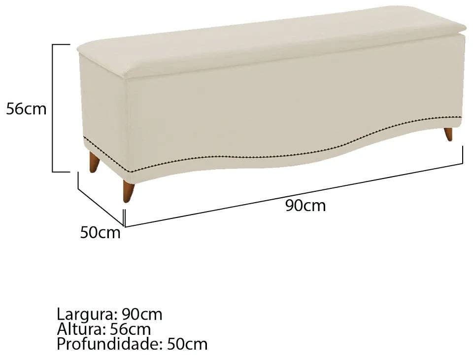 Calçadeira Estofada Yasmim 90 cm Solteiro Corano Bege - ADJ Decor