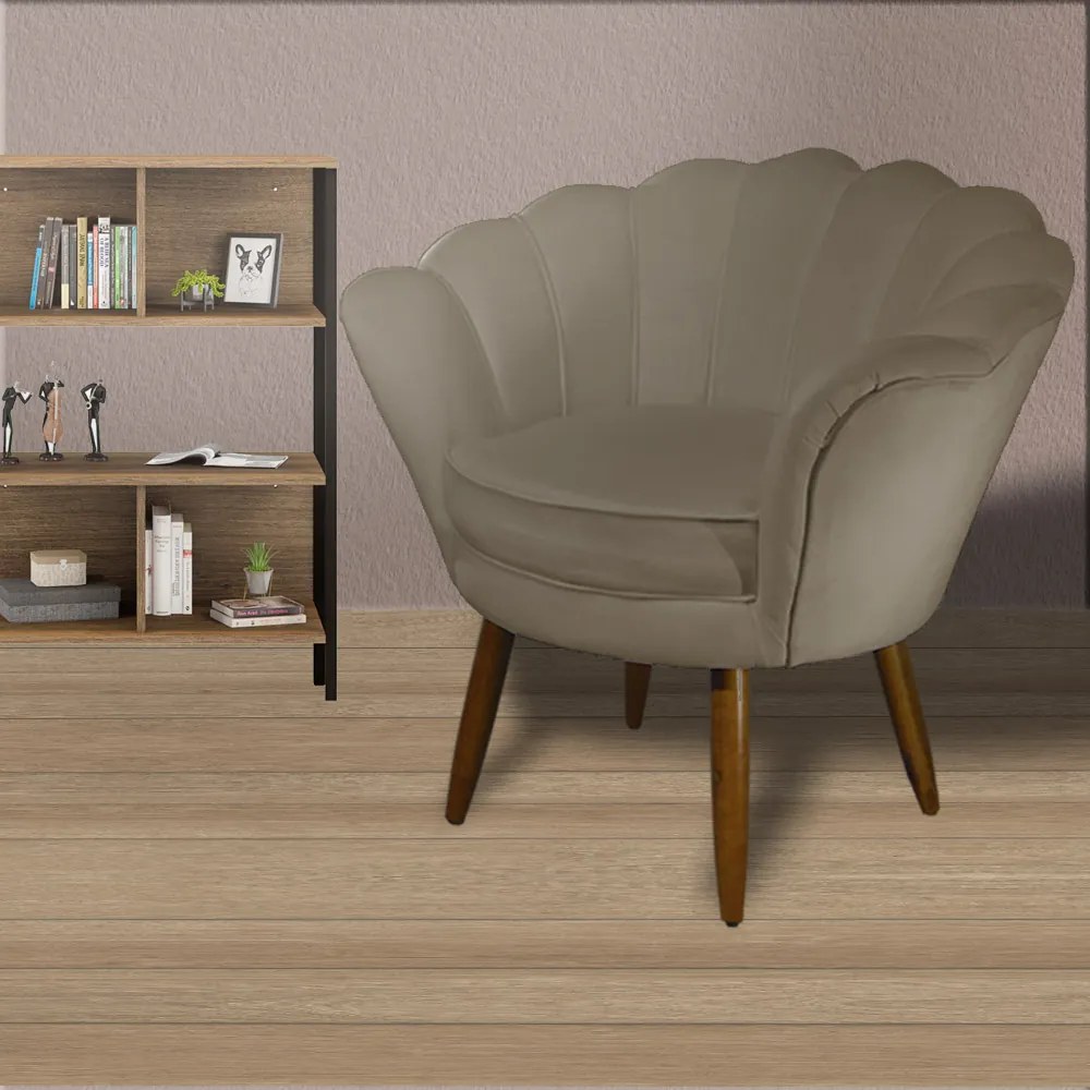 Kit 2 Poltronas Decorativas Pétala Pés Palito Suede Capuccino - Sheep Estofados
