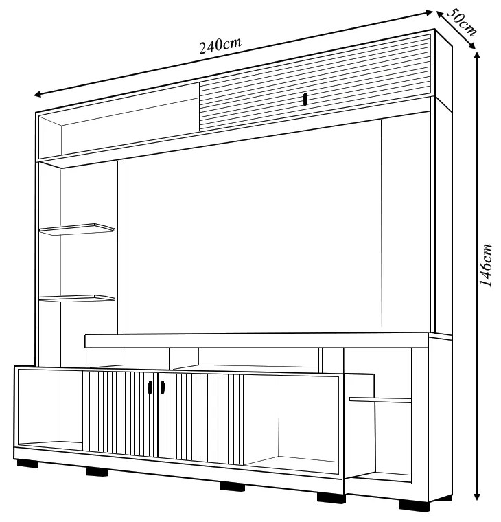 Home Theater Ripado Luvia  para TV até 65 2 Portas e Nichos  MDP Freijo/OffWhite G11 - Gran Belo