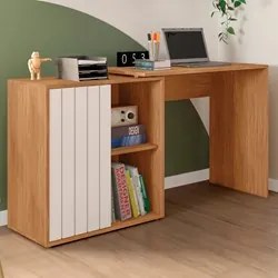 Mesa para Escritório Home Office 1 Porta Ripada Tech Freijó/Off White