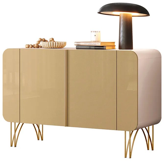 Buffet Decorativo Bambino MDP/MDF Sala de Estar Pés em Aço Off White/Champagne G26 - Gran Belo